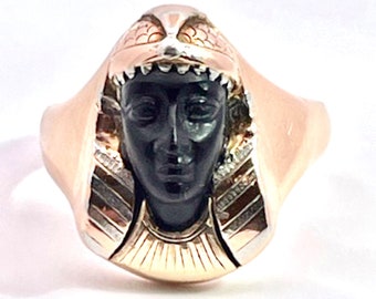 Egyptian Revival Black Onyx Pharaoh Ring