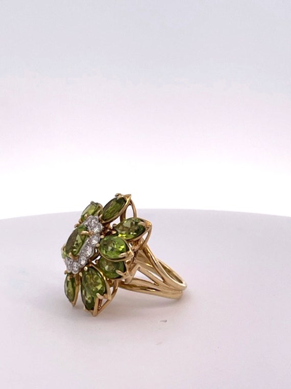 Huge Peridot Diamond Glamour Ring 14K - image 7