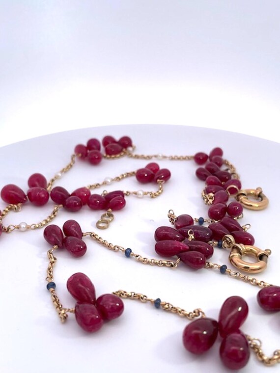 Ruby Tear Drop Necklace: 14k Yellow Gold, Seed Pe… - image 10