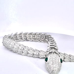 Silver and Rhinestone Snake bracelet in the style of Bulgari