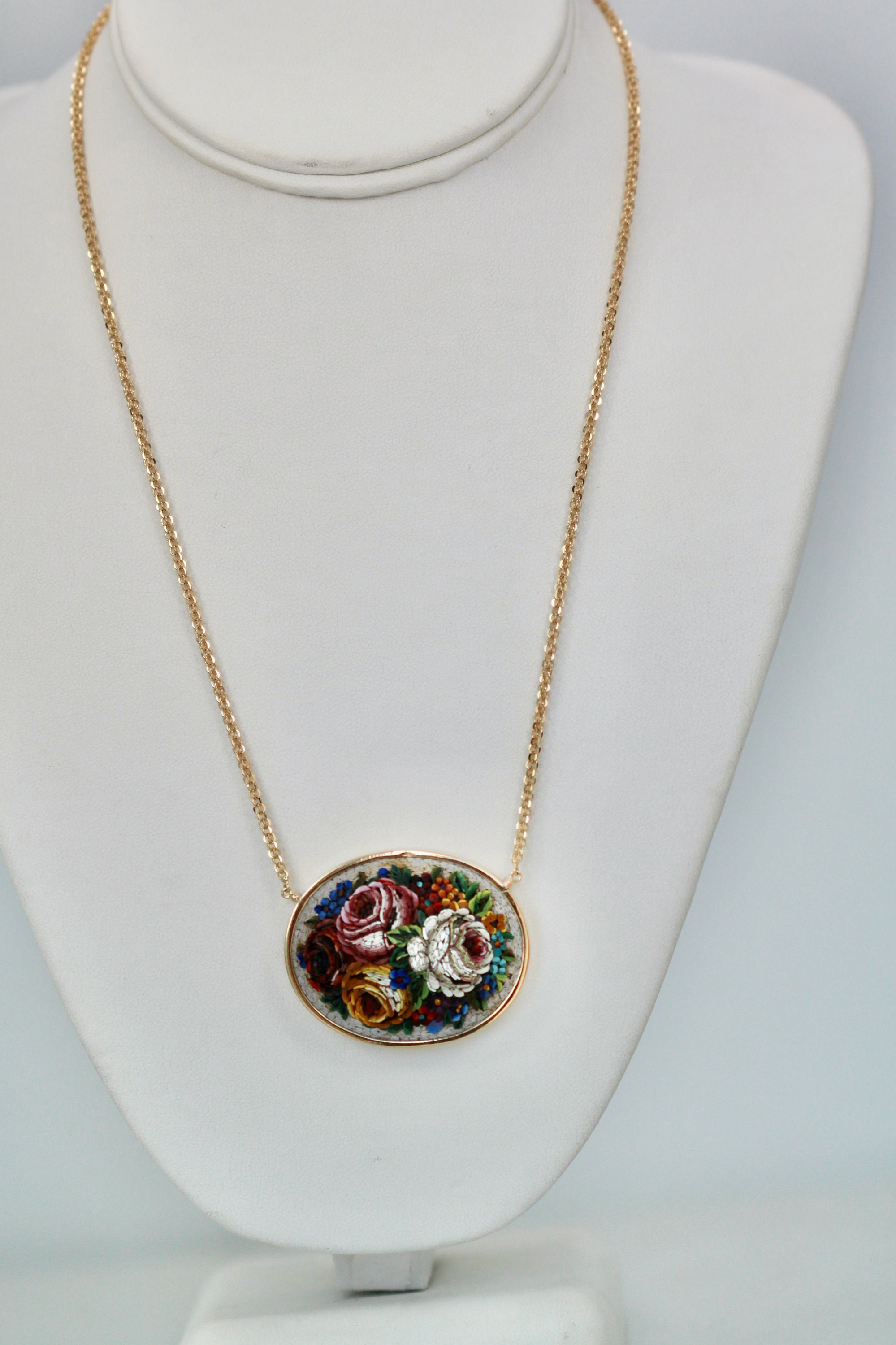 Antique Micro Mosaic Oval Plaque Necklace 18K - Etsy