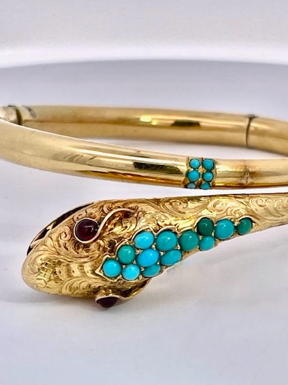 14K Yellow Gold Snake Bracelet Turquoise