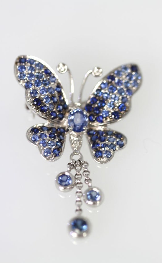 Vintage circa 1960's Sapphire butterfly brooch pen