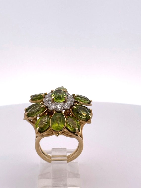 Huge Peridot Diamond Glamour Ring 14K - image 3