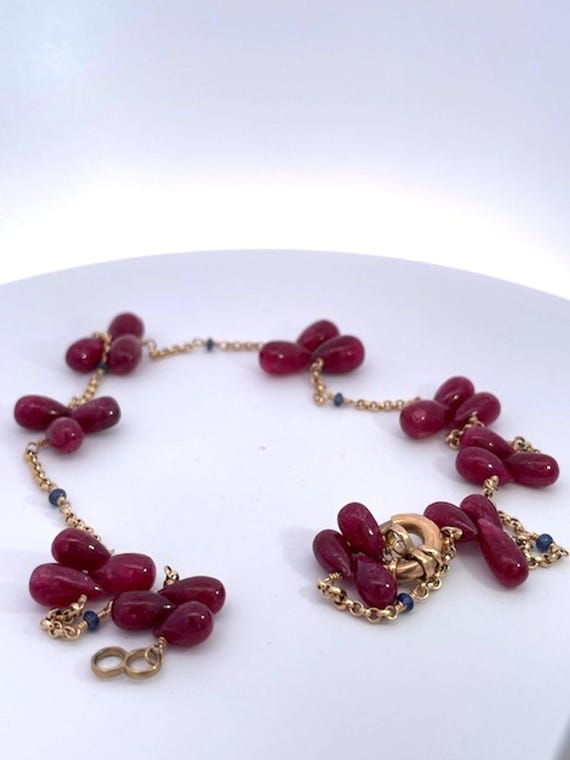 Ruby Tear Drop Necklace: 14k Yellow Gold, Seed Pe… - image 7