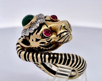 David Webb Tiger ring Ruby eyes, Emerald Head