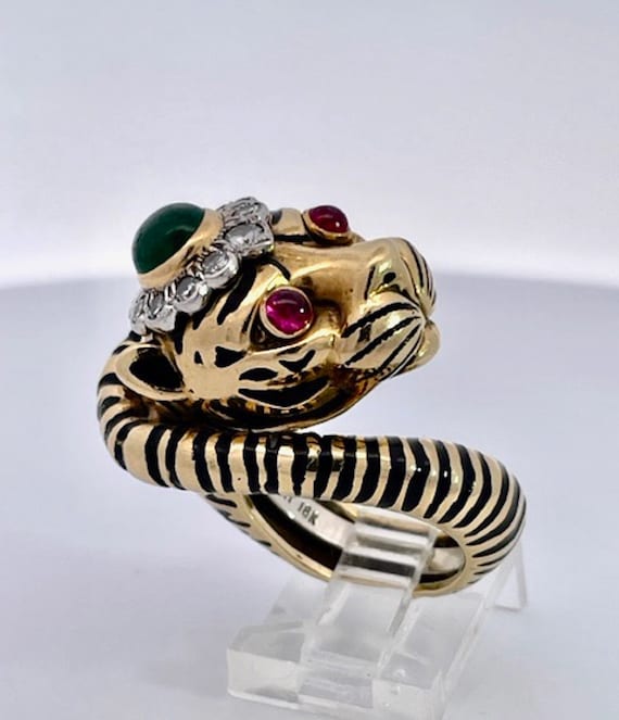 David Webb Tiger ring Ruby eyes, Emerald Head - image 1