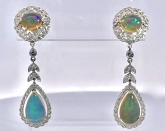 Jelly Opal Diamond Drop Earrings 18K