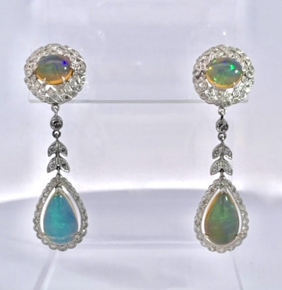 Jelly Opal Diamond Drop Earrings 18K