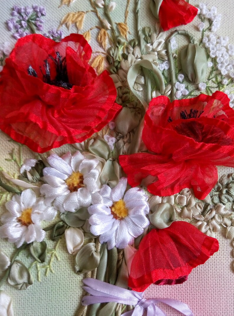 Flower Needlepoint Needlart Red Flower Poppy Fiber Art Etsy