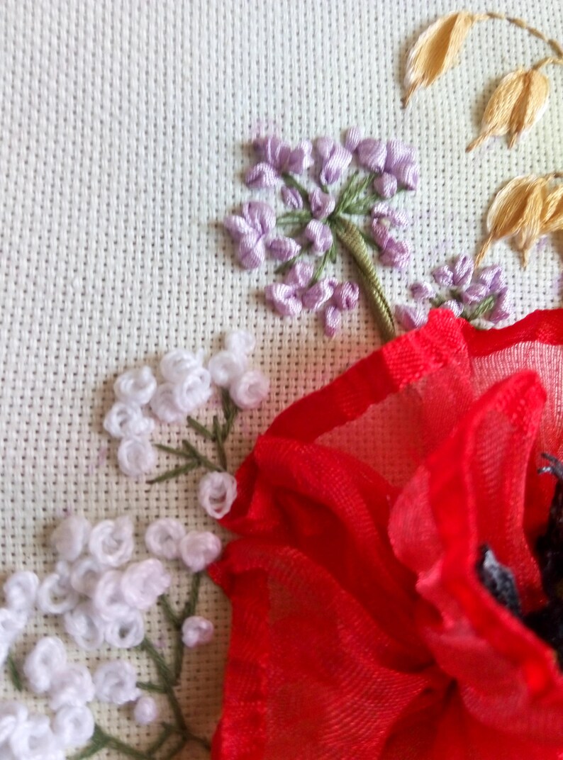 Flower Needlepoint Needlart Red Flower Poppy Fiber Art Etsy