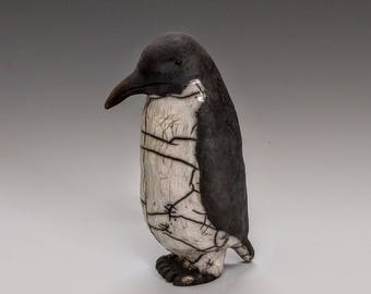 Penguin, Raku, Raku Pottery, Ceramic, Ceramic Sculpture, Ceramic Animals, Ceramic Figurine, Ceramic Handmade, Raku Animals, Raku Art Pottery