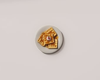 Miniature 1:12 scale plate of waffles with syrup - tiny food fridge magnet brooch dolls house ornament