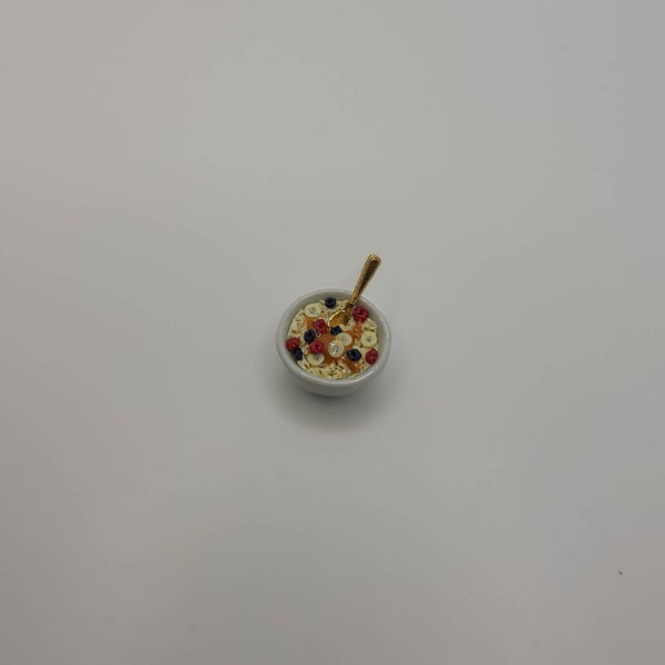 Miniature 1:12 scale bowl of porridge with custom topping - fridge magnet brooch dolls house tiny food oatmeal gift