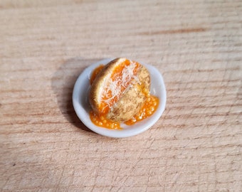 Miniature 1:12 scale jacket potato with beans and cheese tiny food brooch fridge magnet ornament