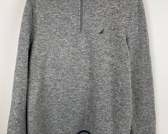Nautica Men's Heather Ash Gray Quarter Neck Zip Fleece Pullover Sweater Size L