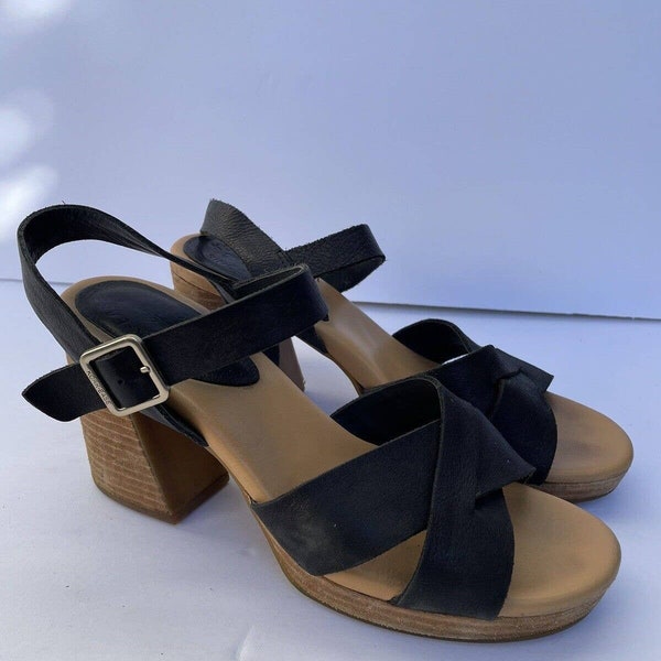 Kork-Ease Kristjana Womens Sandal Platform Stack Heels Nubuck Black US SIZE 10