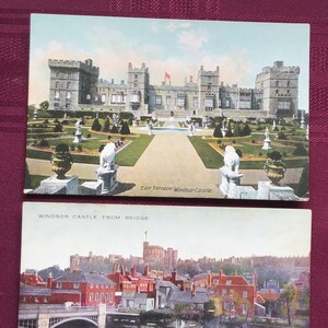 Coppia di cartoline vintage - Castello di Windsor/ Terrazza est del Castello di Windsor/ Vista dal ponte/ Stampate in Gran Bretagna