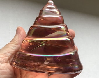 Small Pink Glass Paperweight/ Conical Shape/ Luminescent Glass/ Vintage Art Glass/ Champagne Pink/ Gift for Her