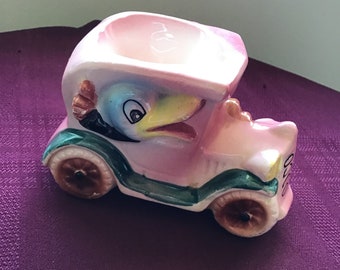 Vintage Ceramic Eggcup/Pink and Blue Car/Duck and Elephant /Novelty Eggcup/Glazed Ceramic/ Made in Japan/Easter Gift