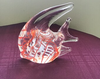 Vintage Glass Angel Fish/ Art Glass Figurine/ Red and White/ Murano Style Glass/ Beach House D