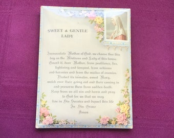 Vintage Prayer Plaque/ Holy Picture of Mary - Mother of God/ Sweet & Gentle Lady - House Blessing/ Religious Decor/ Mid Century