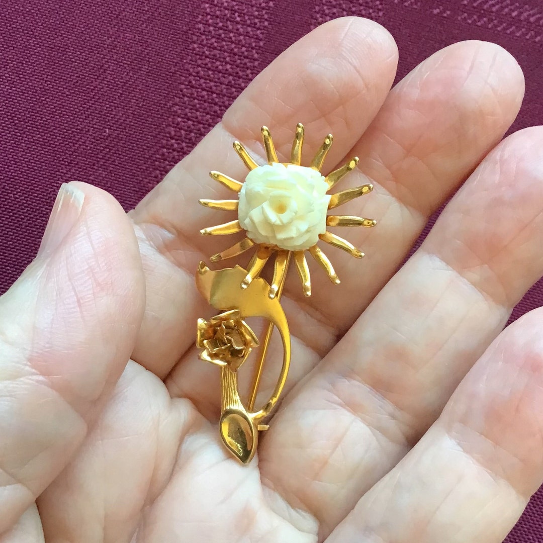 Broche Bijou Fleur émaillée Multicolore - Alliage Doré - Occasion Bon état