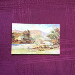 Postal inglesa antigua/Puente Skelwith, Distrito de los Lagos - Cumbria/ Firmada por el artista R. Gatton/ Vista panorámica del río/ Postal coloreada - Década de 1900