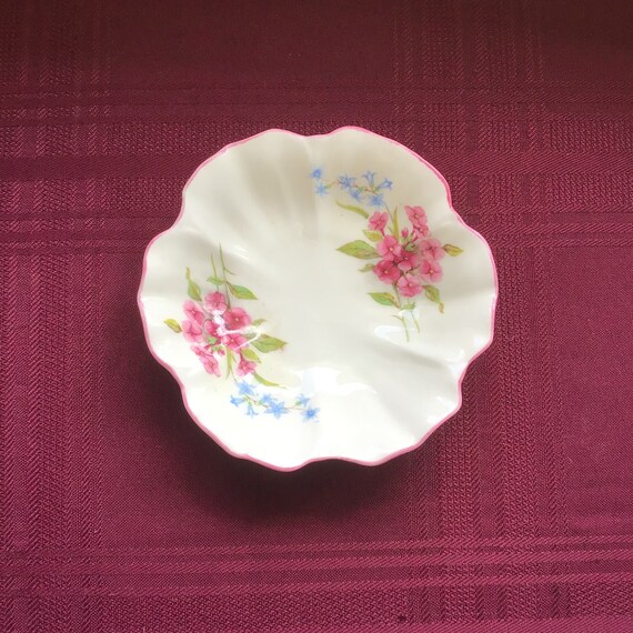 Small Floral Trinket Dish/Pink and Blue Flowers/S… - image 2