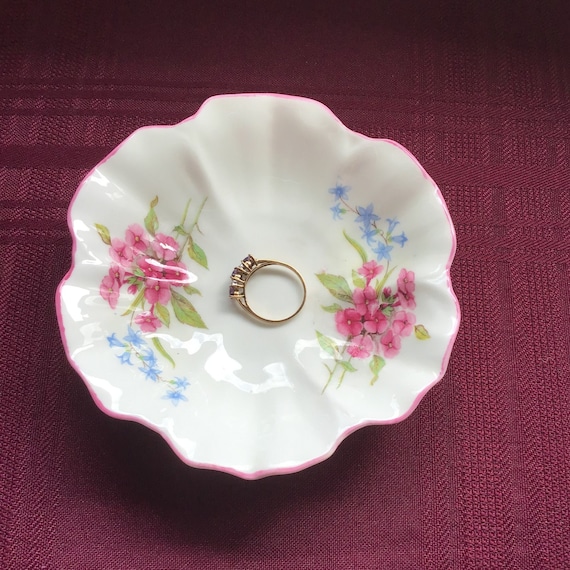 Small Floral Trinket Dish/Pink and Blue Flowers/S… - image 1