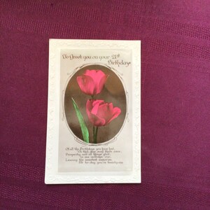 Vintage 21st Birthday Greeting Postcard/ Red Tulips/Birthday Verse/ Embossed Postcard/Collectible Ephemera