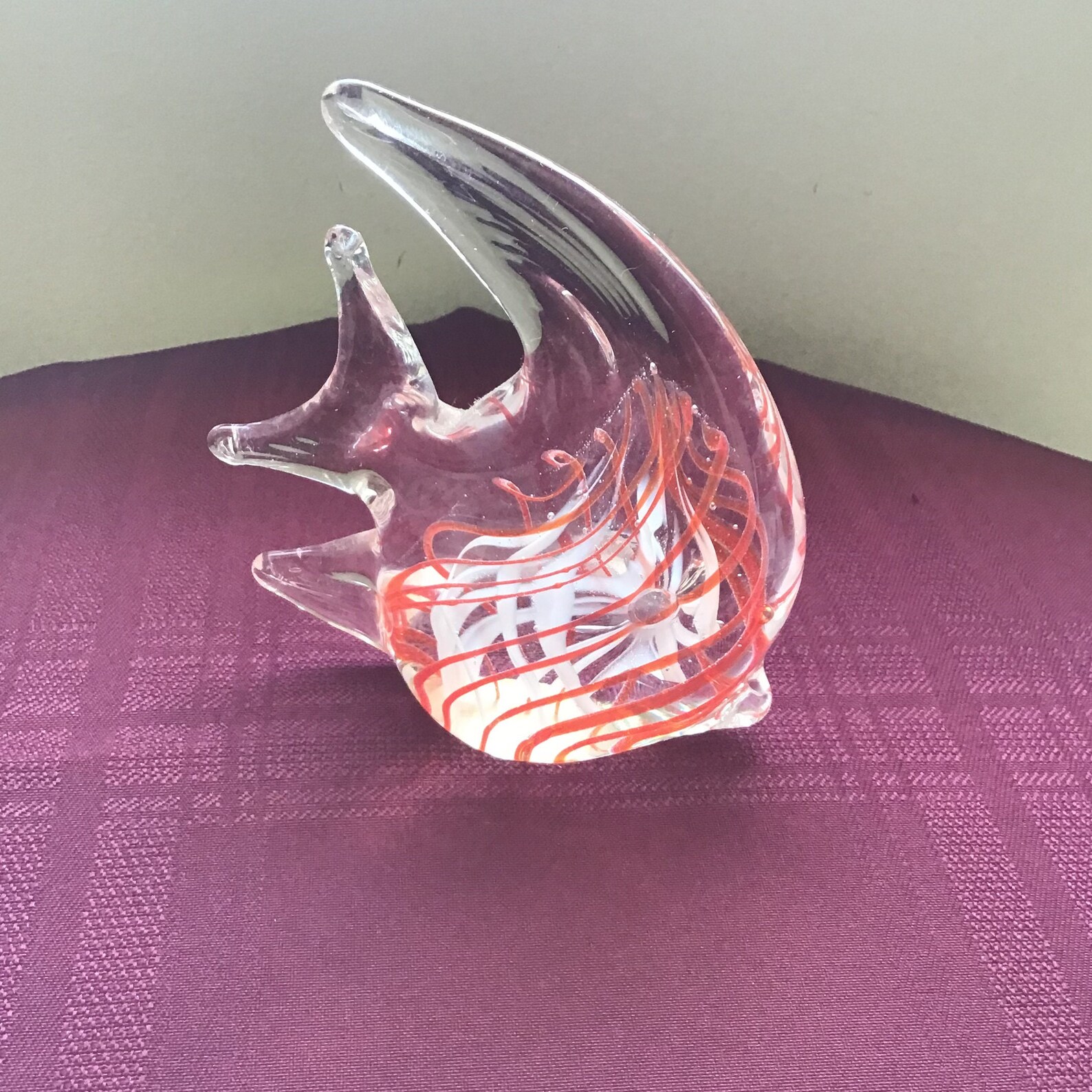 Vintage Glass Angel Fish/ Art Glass Figurine/ Red and White/ Etsy