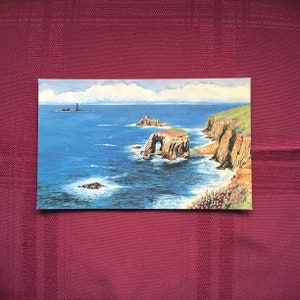 Vintage Art Postcard/Lands End Cornwall/Oryginalny obraz Rogera Daviesa/Pejzaż morski/Duża pocztówka