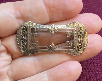 Vintage Silver Rectangular Pin/Frame Brooch/ Art Nouveau Style/ Fleur-de-Lis/ Gift for Her/ Fashion Accessory/ Scarf Pin