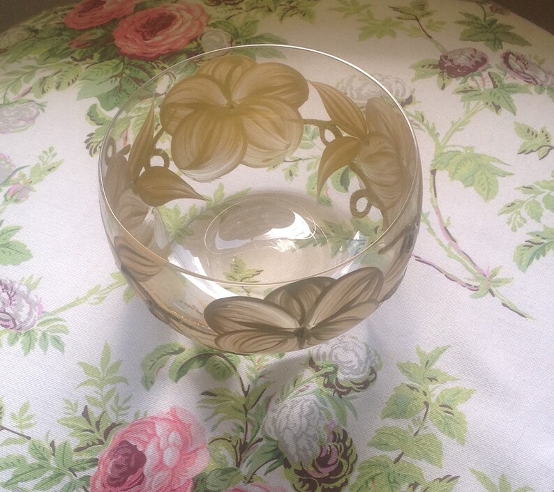 Handpainted Glass Bowl/gold Flowers/vintage Bowl/potpourri Etsy