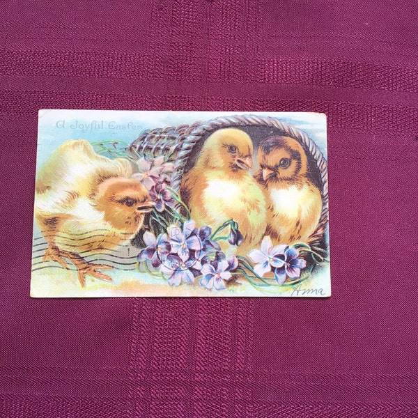 Antique Easter Postcard/ Easter Greetings/ Baby Chickens - Violets/Collectible Ephemera/ Postmarked 1907