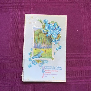 Vintage Birthday Postcard/Blue Forget Me Nots/ Rural  Scene/ Birthday Wishes/ Collectible Ephemera - 1923