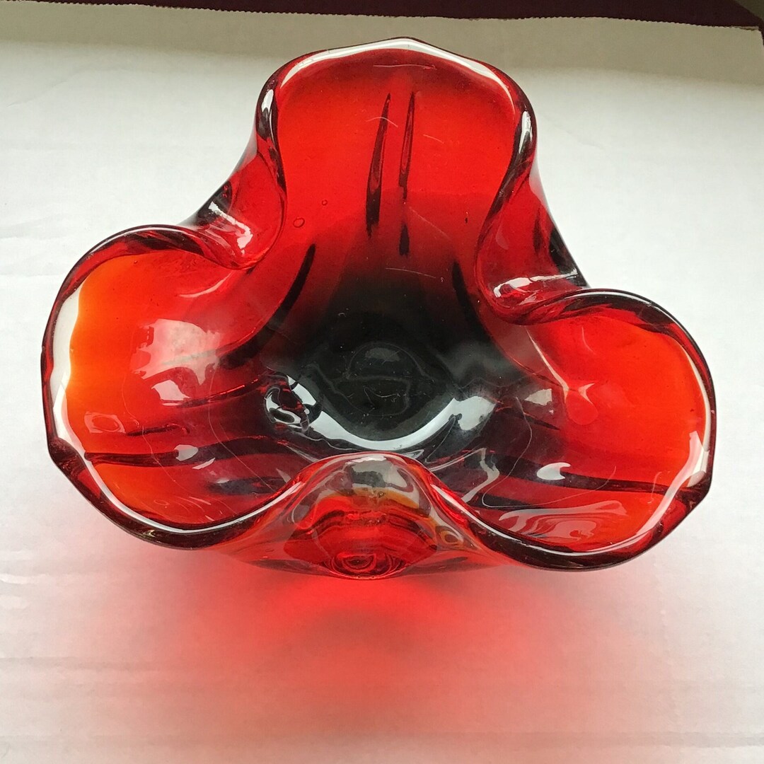Vintage Red Glass Bowl/ Murano Style Glass Bowl/ Small Art Glass Dish ...
