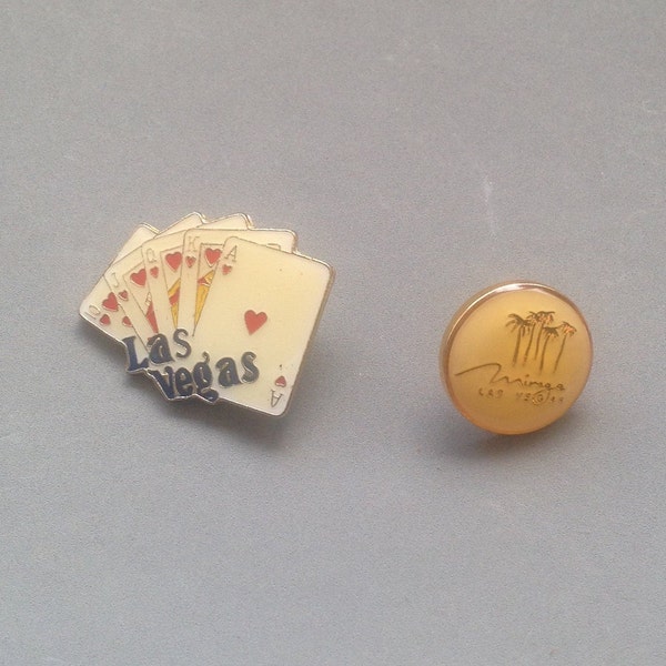 Pair of Vintage Las Vegas Enamel Pins/ Mirage Las Vegas/ Playing Cards - Royal Flush/ Travel Mementos / Collectible Pins - 1992