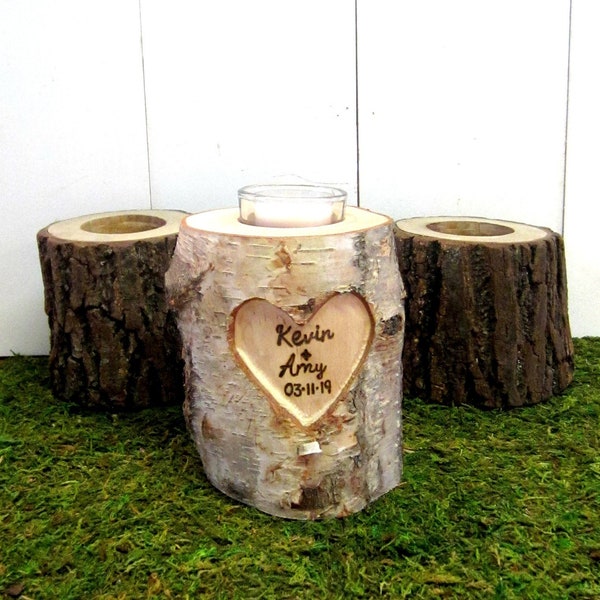 Personalized Engraved Names 5th Anniversary Gift, Birch Candle Holder, Birch Branches,  Birch Logs, 5 year Gift for Men, Gift for Wife