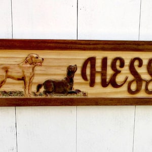 Personalized Lab Sign - Carved Dog - Address Sign - Dog Door Hanger -  Family Name Sign - Custom Cabin Sign - Camper Name Sign