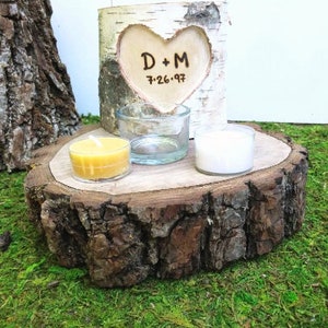 5 year Anniversary Gift, Romantic 5th Anniversary Gift, Anniversary Gifts for Men, Couples Initials, Birch Branches, Wooden Candle Holder image 8