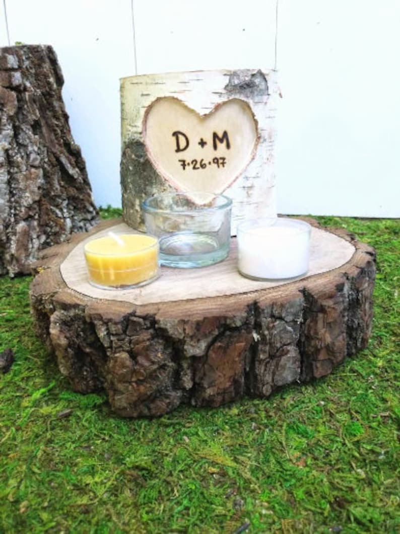 5 year Anniversary Gift, Romantic 5th Anniversary Gift, Anniversary Gifts for Men, Couples Initials, Birch Branches, Wooden Candle Holder image 8
