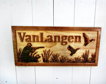 Personalized Duck Hunting Sign, Mens Hunting Gift, Fathers Day Gifts, Gifts for Men, Last Name Sign, Carved Duck Sign, Lakehouse Wooden Sign