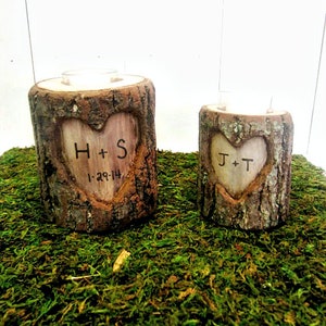 5 year Anniversary Gift, Romantic 5th Anniversary Gift, Anniversary Gifts for Men, Couples Initials, Birch Branches, Wooden Candle Holder