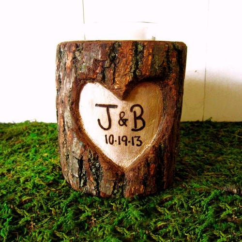 Regalo de 5º aniversario, Regalo romántico de 5º aniversario, Regalos de aniversario para hombres, Iniciales de pareja, Ramas de abedul, Portavelas de madera