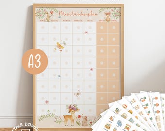 Weekly schedule for children | Children's weekly planner – task & routine cards | Weekly planner Rehkids | Montessori | Printable A3