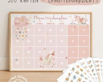 Weekly schedule for children | Children's weekly planner – task & routine cards | Unicorn weekly schedule | Montessori printable A4