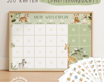 Weekly schedule for children | Children's weekly planner – task & routine cards | Weekly schedule with safari animals | Montessori printable A4