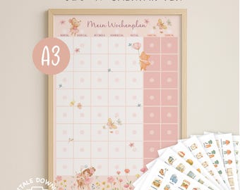 Weekly schedule for children | Children's weekly planner – task & routine cards | Weekly planner for girls | Montessori | Printable A3